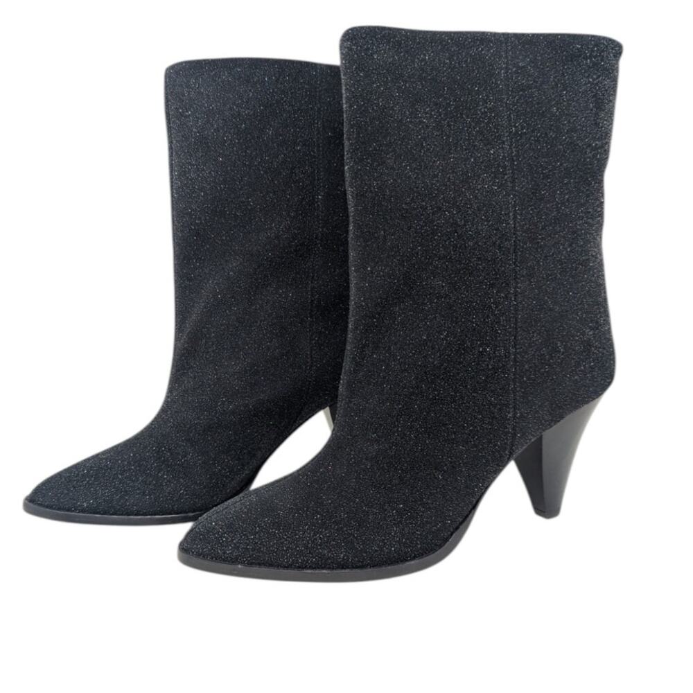 Isabel Marant Rouxa suede 85mm Black Glitter Cone Heel Ankle Boots 39
